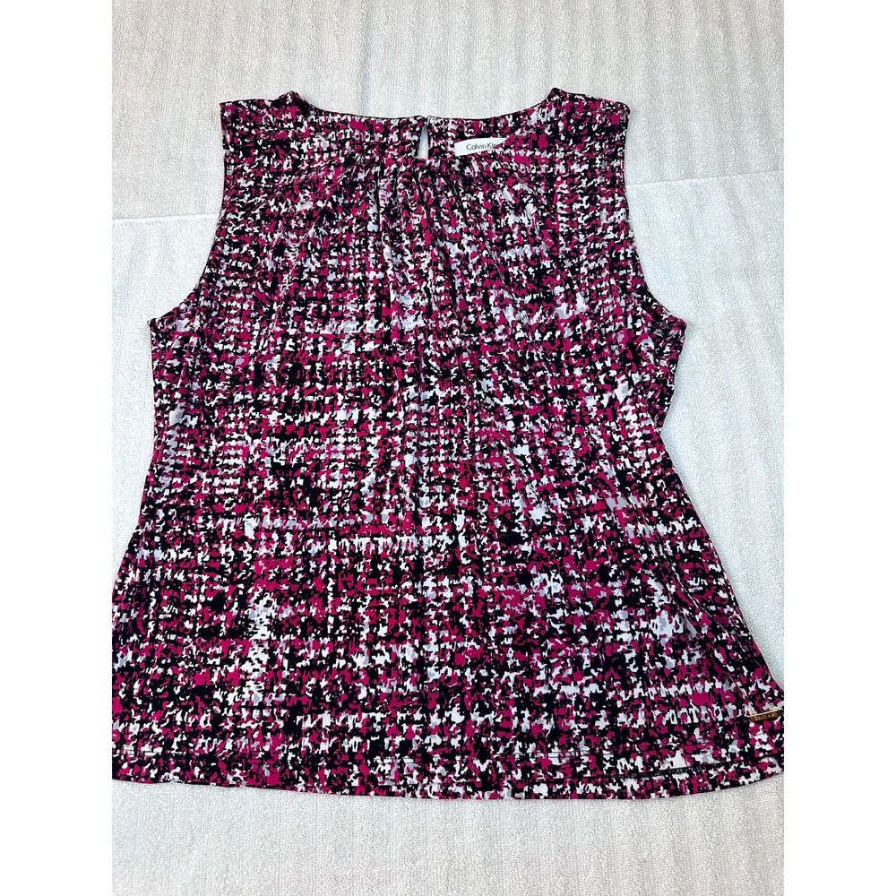 Calvin Klein Women’s PXL Sleeveless Top Multicolor Abstract Print Blouse